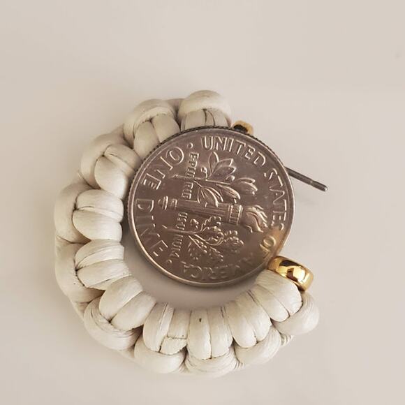 Kate Spade Gold Tone White Leather Wrapped C Hoop Earrings Medium New With Tags - Picture 5 of 10